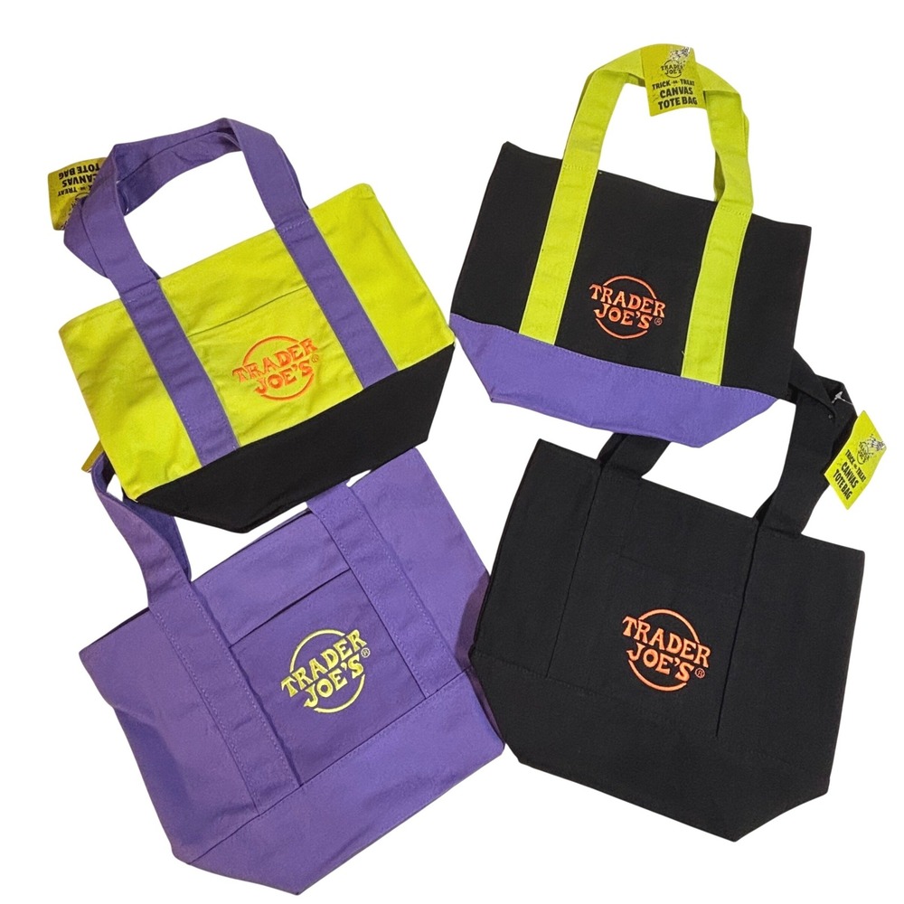 Trader Joe's Halloween Canvas Mini Tote Bag Set of 4 NWT Trick or Treat Limited